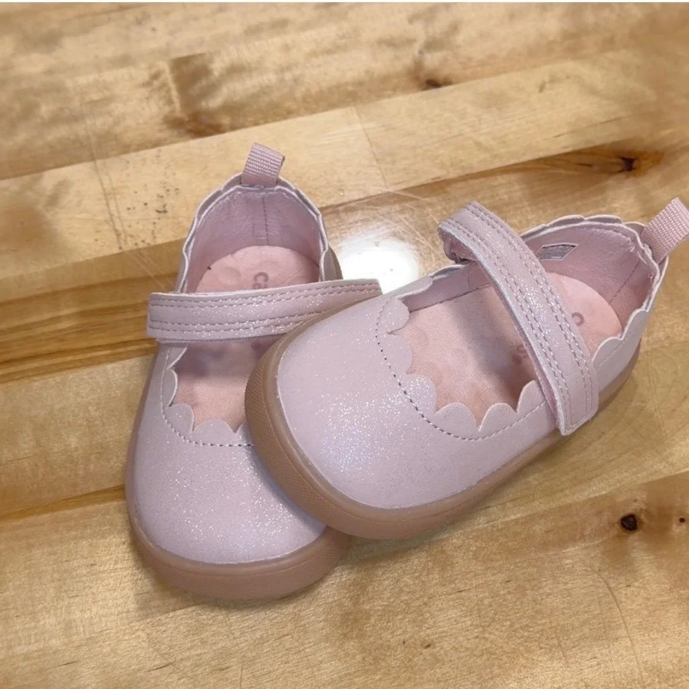 Carter's Mary Jane Flats Toddler Girls Size 3M Pink Excellent Scalloped Shimmer